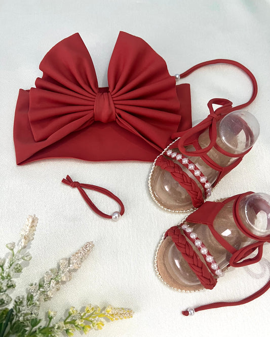 Set de lazo y sandalias terracota 🧸✨