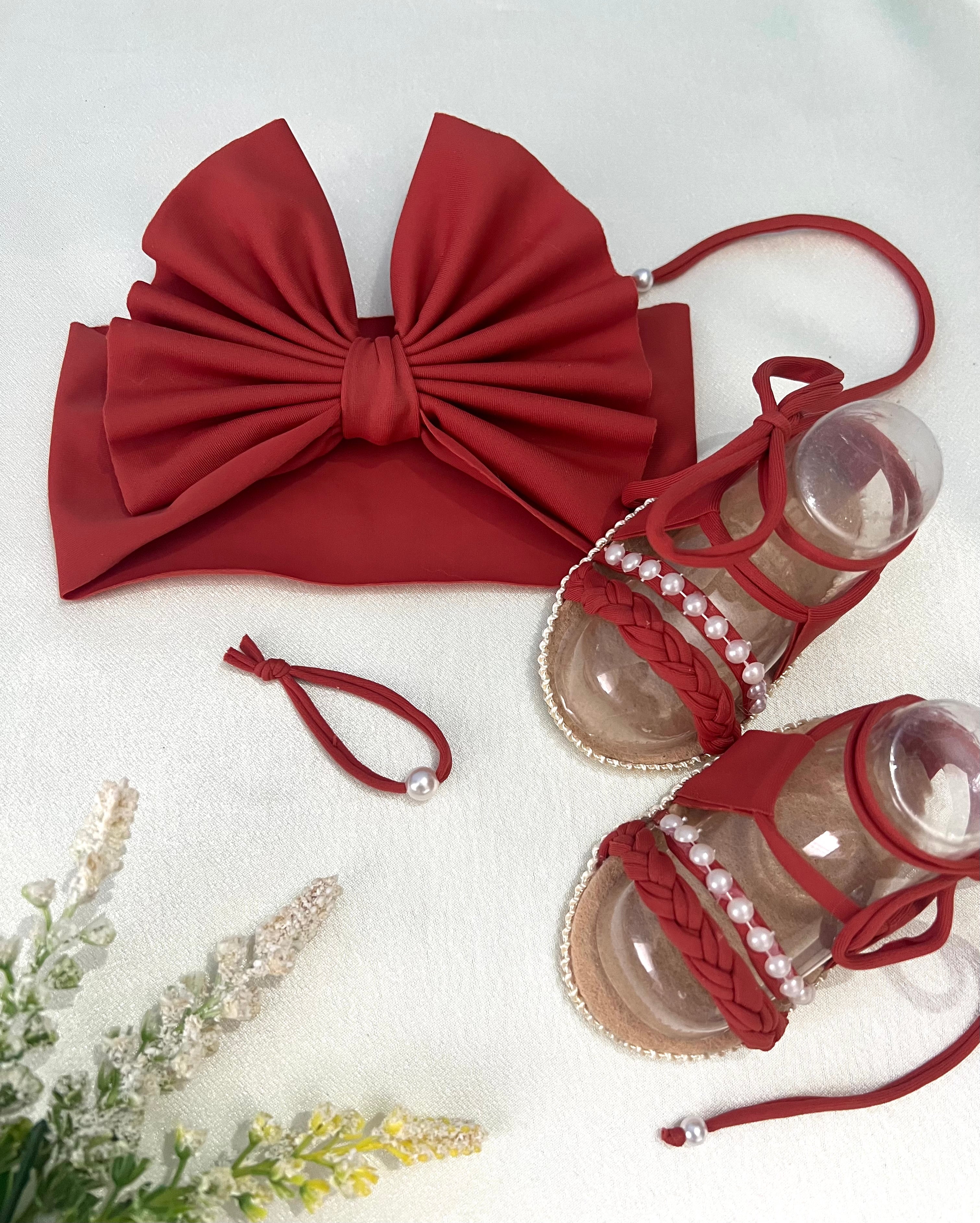 Set de lazo y sandalias terracota 🧸✨